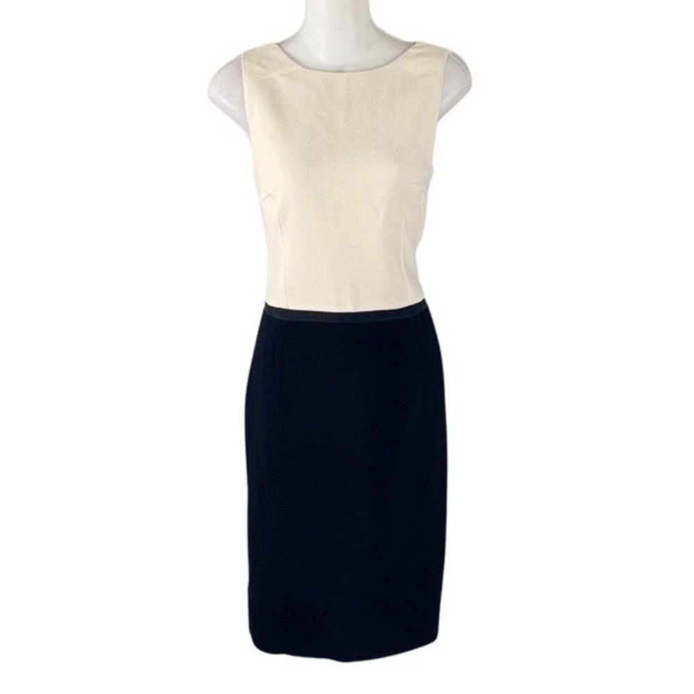 Michael Kors Collection ivory black virgin wool sheath dress ZZ23